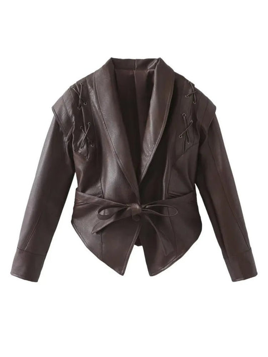 Abrigo Mujer Elegante con Cinturón de PU para Invierno – Chaqueta Moderna y Versátil 0