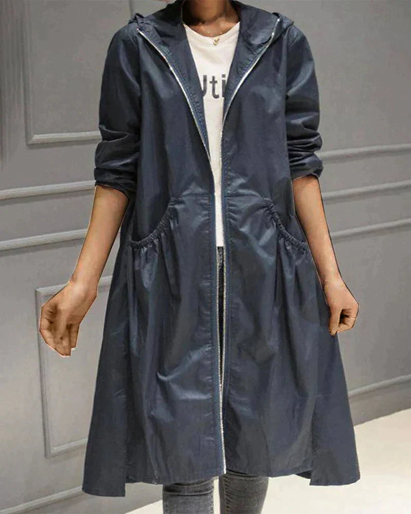 Abrigo Mujer Impermeable Hasta la Rodilla con Capucha y Cremallera – Chaqueta Casual Ligera y Cómoda 6