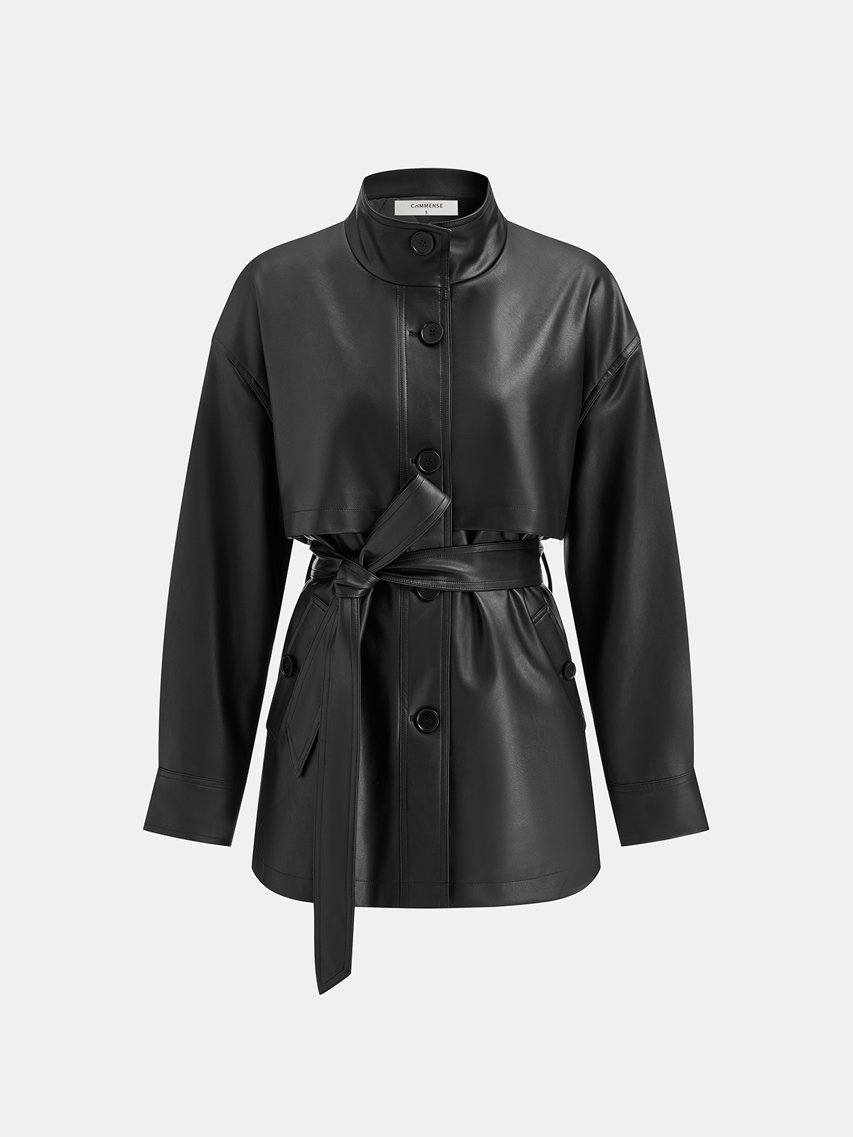 Abrigo de PU con Cinturón y Cuello Alto para Mujer - Prenda Cálida y Elegante en Poliéster y Algodón 7