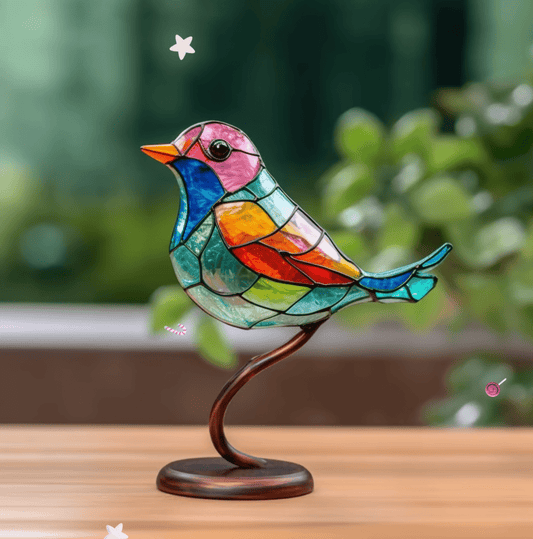 Adorno Colorido de Vidrio con Diseño de Pájaros y Base de Metal para Decoración Acogedora – 15 cm x 20 cm 0