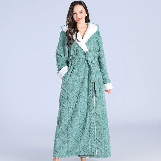 Albornoz Acolchado Largo para Mujer, Suave y Ligero, Ideal para Relajación Diaria - Disponible en Verde, Rosa, Lila y Gris 0