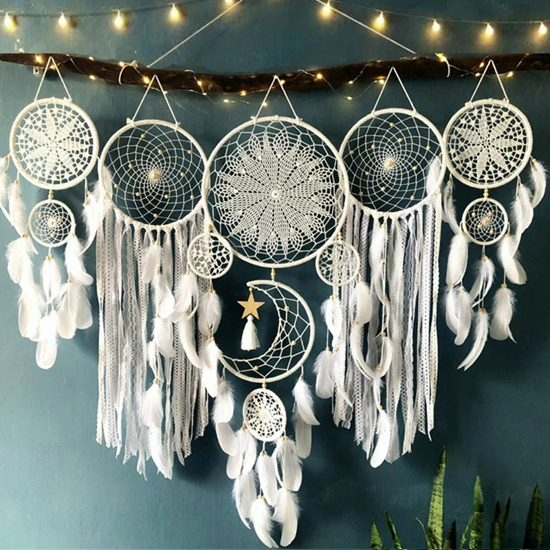 Atrapasueños de Macramé con Motivo de Luna y Estrella – Decoración Artesanal para Dormitorio 20x70 cm 4