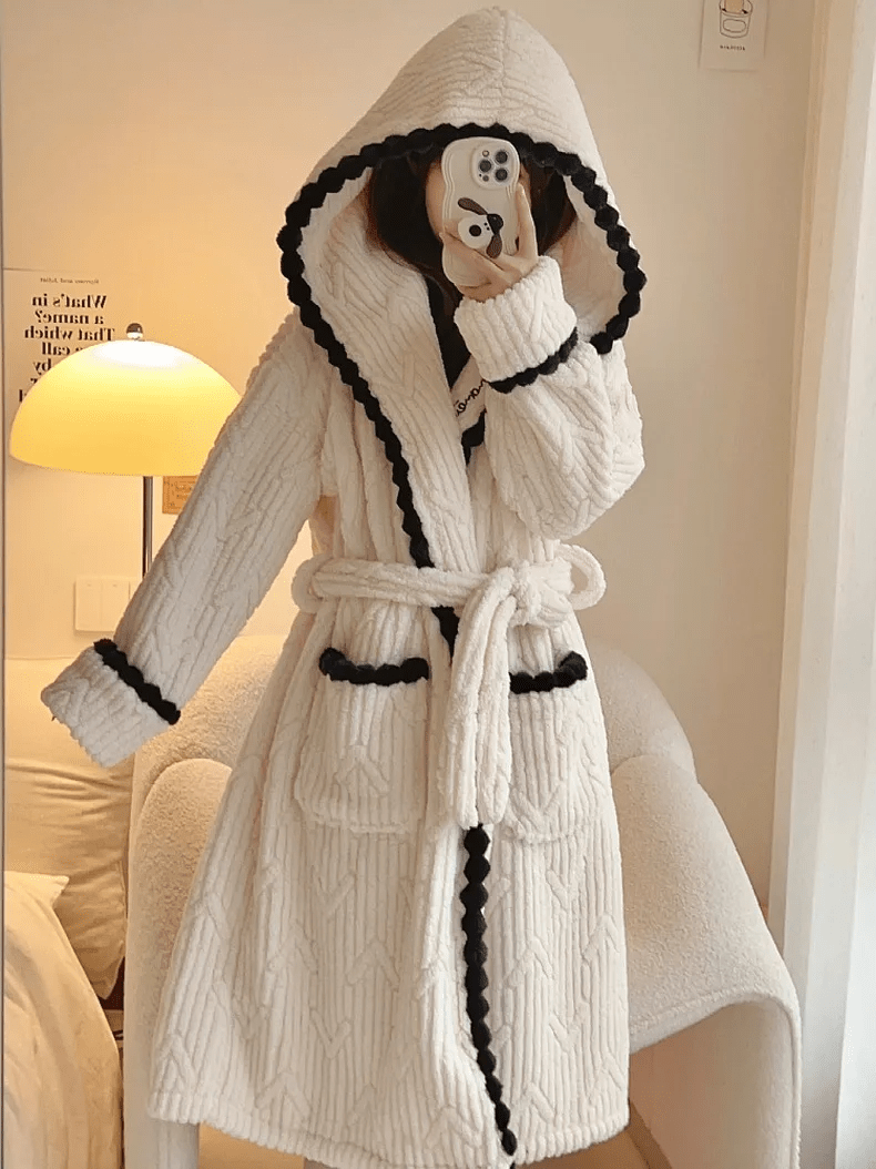 Bata de Casa Mujer Invierno de Terciopelo Coral Grueso con Capucha – Batas de Estar por Casa Mujer 1