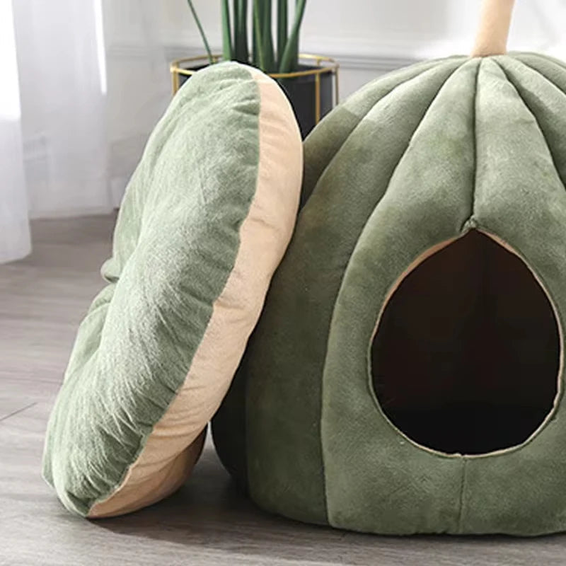 Cama Cerrada para Gatos en Forma de Calabaza, Acogedora y Lavable para Invierno, Ideal para Interiores 2