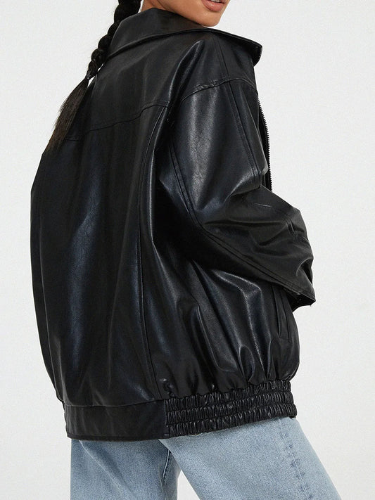 Cazadora Bomber Extragrande Mujer con Cierre de Cremallera y Ajuste Relajado - Estilo Casual y Moderno 0