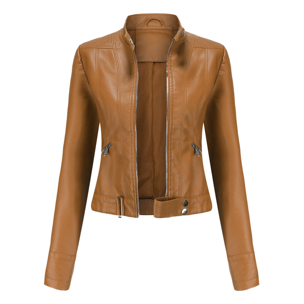 Chaqueta de Mujer Elegante de PU con Cuello Alto y Cinturón – Chaqueta de Cuero Mujer Ideal para Ocasiones Especiales 1