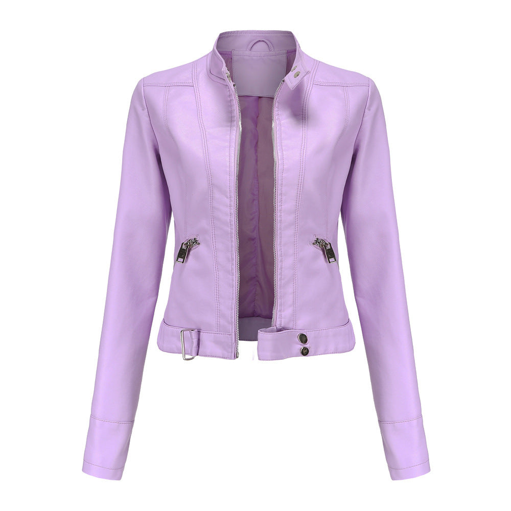 Chaqueta de Mujer Elegante de PU con Cuello Alto y Cinturón – Chaqueta de Cuero Mujer Ideal para Ocasiones Especiales 3