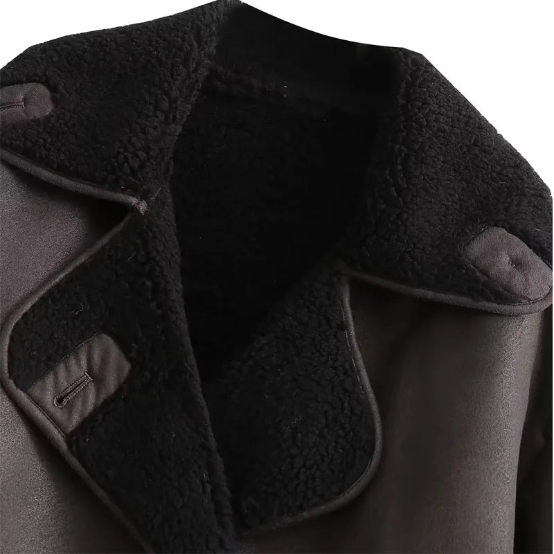 Chaqueta de Mujer de Invierno con Forro de Felpa y Cuello Ancho – Abrigo Elegante y Cálido para Otoño e Invierno 7