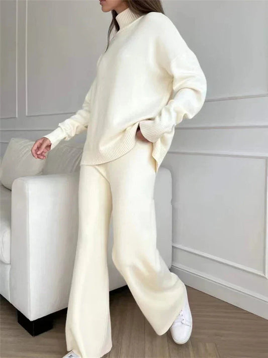 Conjunto de Ropa Punto Mujer de 2 Piezas – Jersey Suave y Pantalones Anchos para Estar en Casa 0