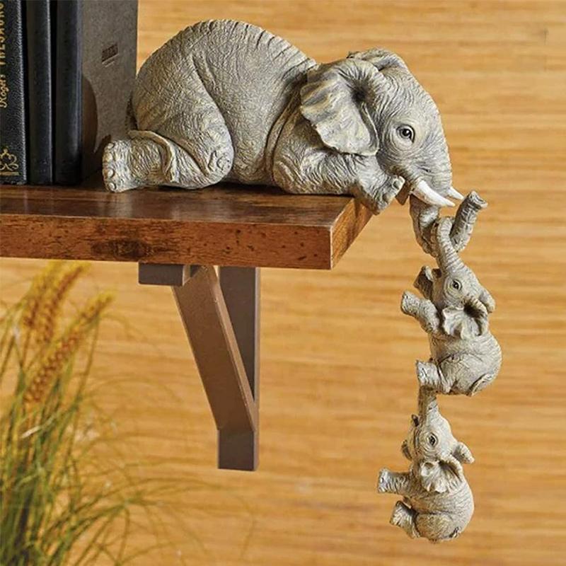 Figura Decorativa de Elefante en 3 Piezas – Artesanía en Resina para Decoración del Hogar 0