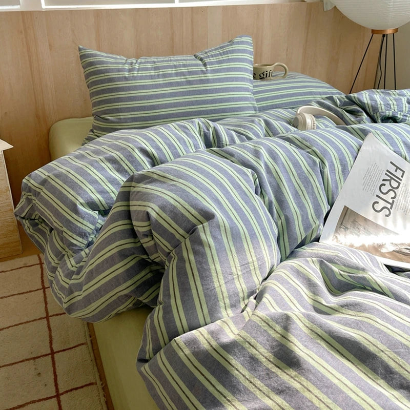 Funda Nórdica Queen de Algodón Transpirable con Diseño Japonés en Rayas Azules – Suave y Duradera 4