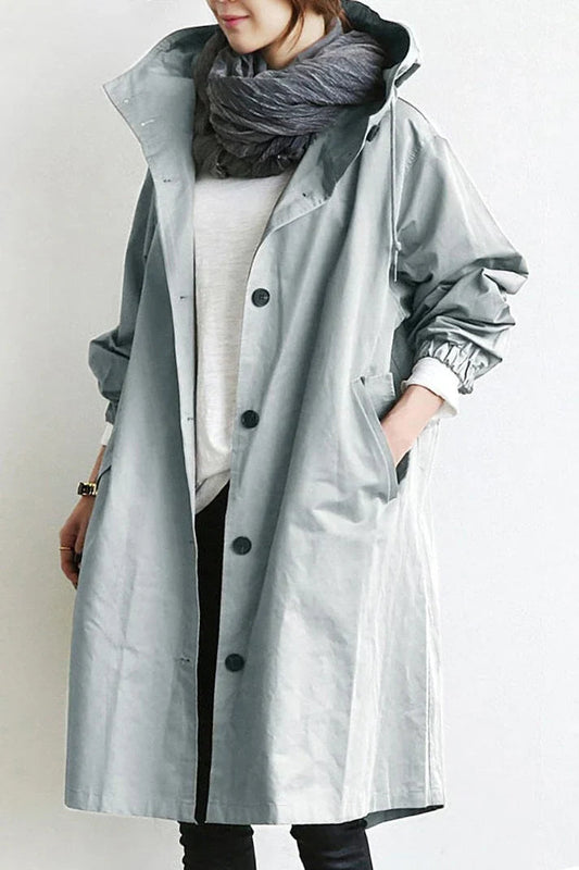 Gabardina Extragrande Mujer con Capucha y Bolsillos – Gabardina Negra Chic y Relajada para Climas de Transición 0