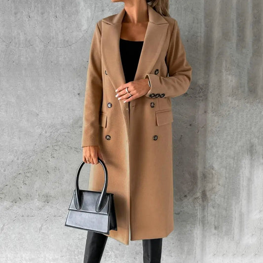 Gabardina Larga Elegante Negra Mujer con Frente Cruzado y Ajuste Entallado – Ideal para Oficina y Ocasiones Especiales 0