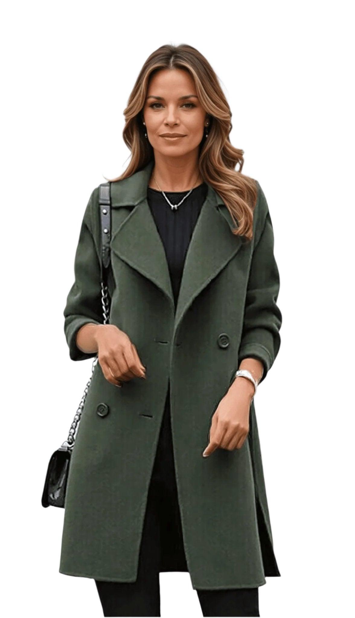 Gabardina Negra Mujer Clásica con Diseño Cruzado y Silueta Entallada – Elegante y Cálida para Invierno 1
