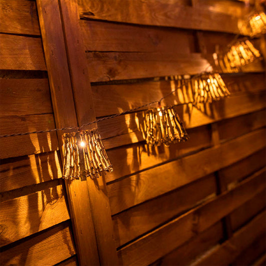 Guirnalda de Luces Exterior con Pantallas de Madera Natural – 10 LED para Jardín e Interior, Iluminación Cálida y Acogedora 0