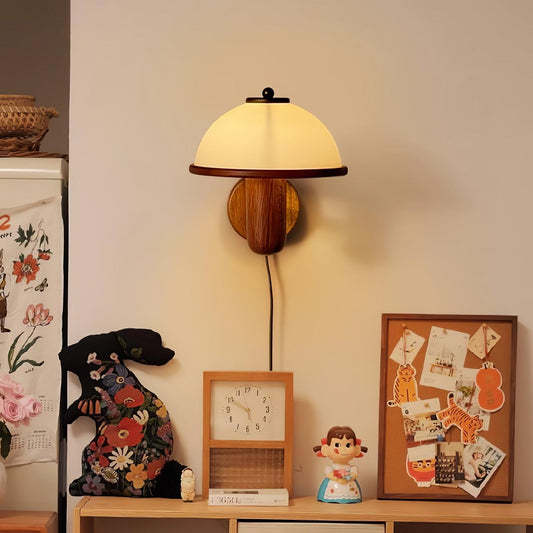 Lámpara de Pared de Madera en Roble con Pantalla Blanca – Aplique Pared Estilo Natural para Hogar 0