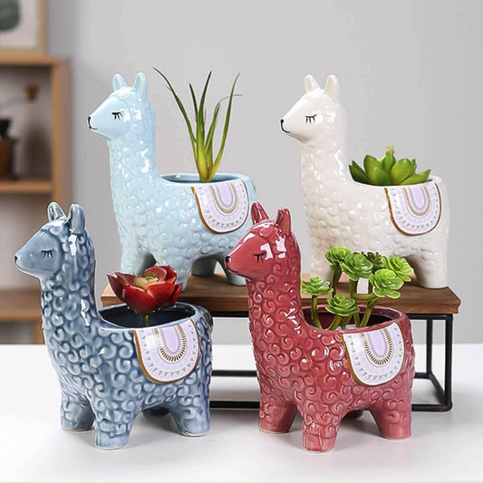 Maceta Cerámica en Forma de Alpaca para Plantas Suculentas – Diseño Único y Colorido, Decoración Interior 0