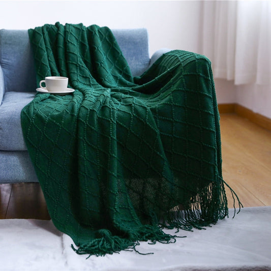 Manta de Punto Bohemia con Borlas, Suave y Ligera, Ideal para Interiores y Exteriores, Diseño Reversible y Acogedor 0