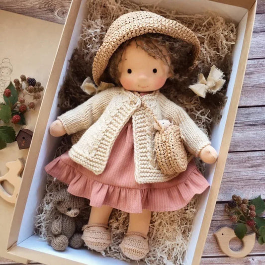 Muñeca Waldorf Kawaii de Algodón con Ropa Hecha a Mano - 32 cm, Ideal para Jugar y Abrazar 0