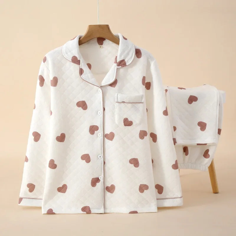 Pijama Mujer Invierno Floral de Manga Larga – Conjunto Cálido y Elegante para Relajarse en Casa 1