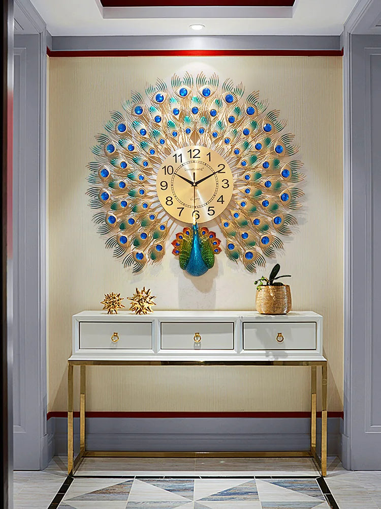 Reloj de Pared Grande Artístico con Diseño de Pavo Real – Decoración Elegante y Silenciosa para el Hogar 1