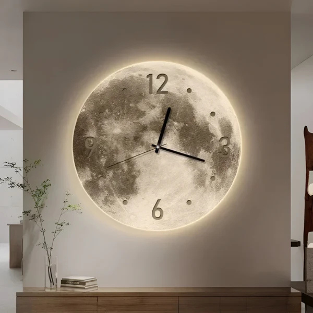 Reloj de Pared Grande de Madera con Diseño Moderno de Luna – Decoración Única para el Hogar 2