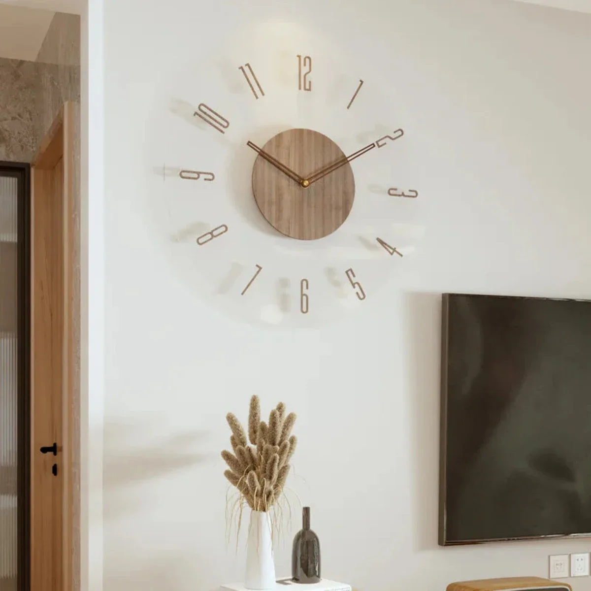 Reloj de Pared Moderno Yara en Madera Natural con Diseño Escandinavo y Esfera Transparente - Ideal para Salón y Oficina 10
