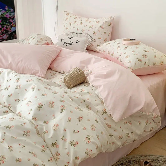 Ropa de Cama Floral Suave – Juego de Sábanas y Fundas Nórdicas en Rosa, Material de Algodón y Poliéster 0