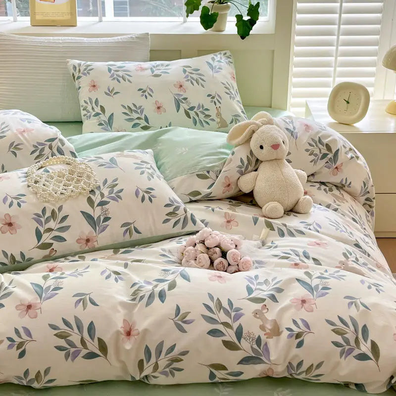 Ropa de Cama Floral Suave – Juego de Sábanas y Fundas Nórdicas en Rosa, Material de Algodón y Poliéster 3