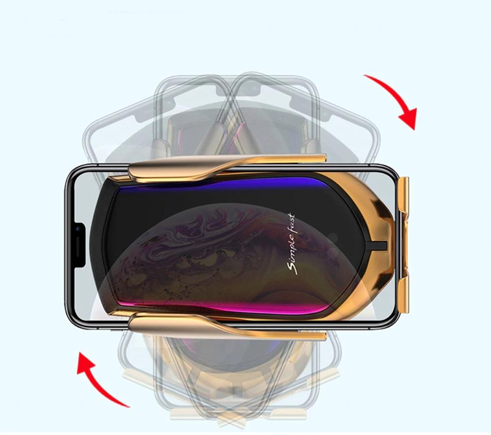 Soporte Móvil Coche Automático con Cargador Inalámbrico y Rotación 360° - Detección Infrarroja, Compatible con Qi 5