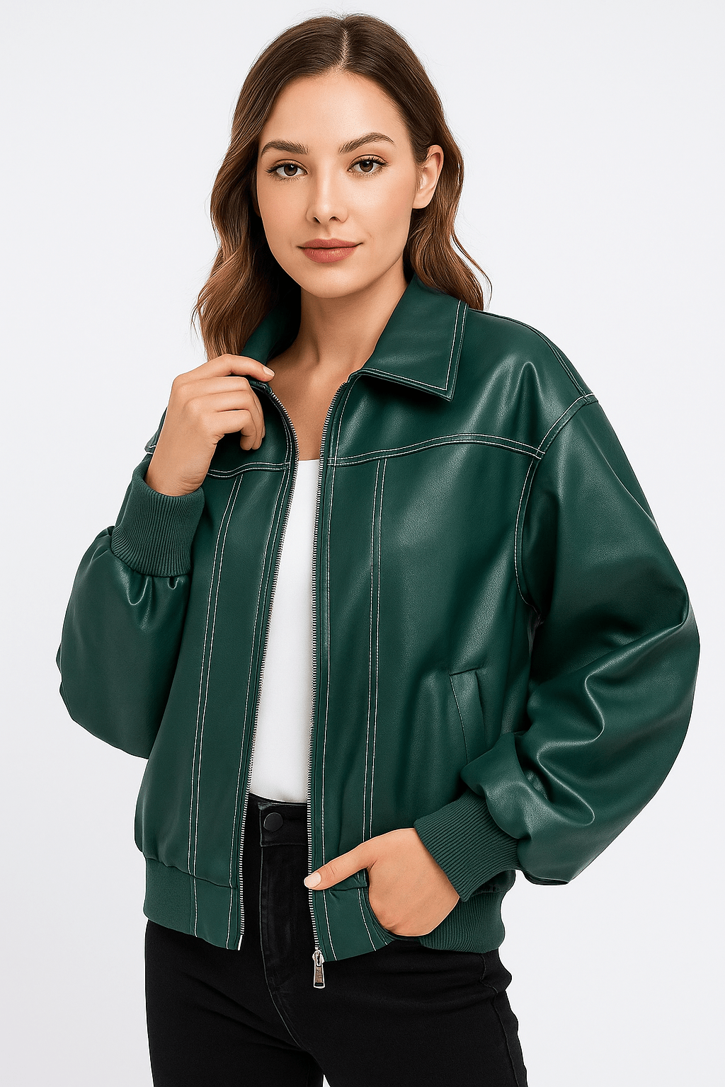 Abrigo Acolchado Mujer Extragrande Moderno en PU - Comodidad y Estilo para el Frío 6