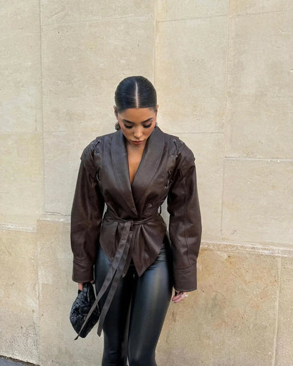 Abrigo Mujer Elegante con Cinturón de PU para Invierno – Chaqueta Moderna y Versátil 6