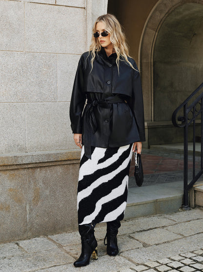 Abrigo de PU con Cinturón y Cuello Alto para Mujer - Prenda Cálida y Elegante en Poliéster y Algodón 6