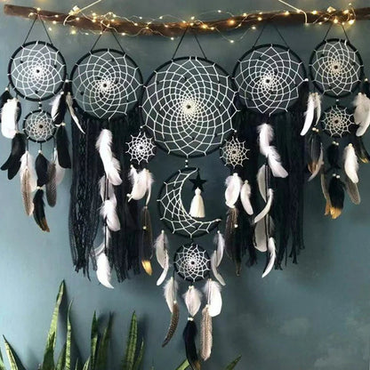 Atrapasueños de Macramé con Motivo de Luna y Estrella – Decoración Artesanal para Dormitorio 20x70 cm 3