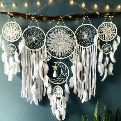 Atrapasueños de Macramé con Motivo de Luna y Estrella – Decoración Artesanal para Dormitorio 20x70 cm 4