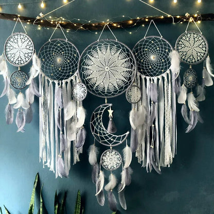 Atrapasueños de Macramé con Motivo de Luna y Estrella – Decoración Artesanal para Dormitorio 20x70 cm 5