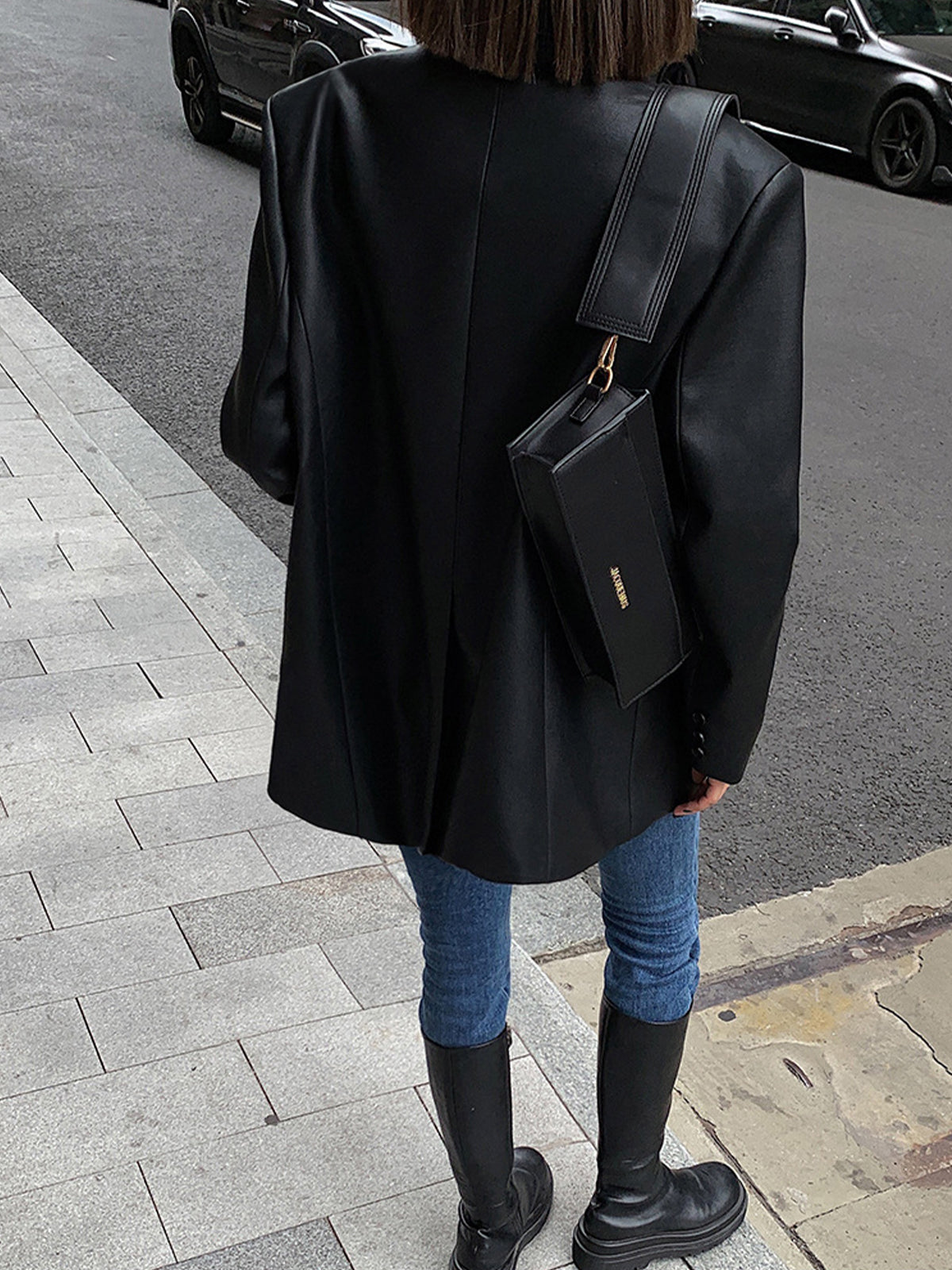 Blazer Mujer de PU Elegante con Bolsillos y Manga Larga – Estilo Atemporal y Versátil 2