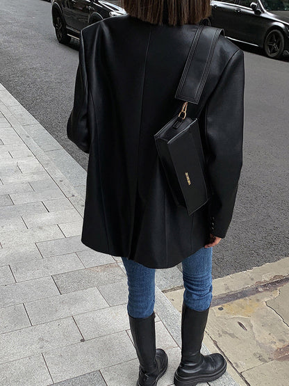 Blazer Mujer de PU Elegante con Bolsillos y Manga Larga – Estilo Atemporal y Versátil 2