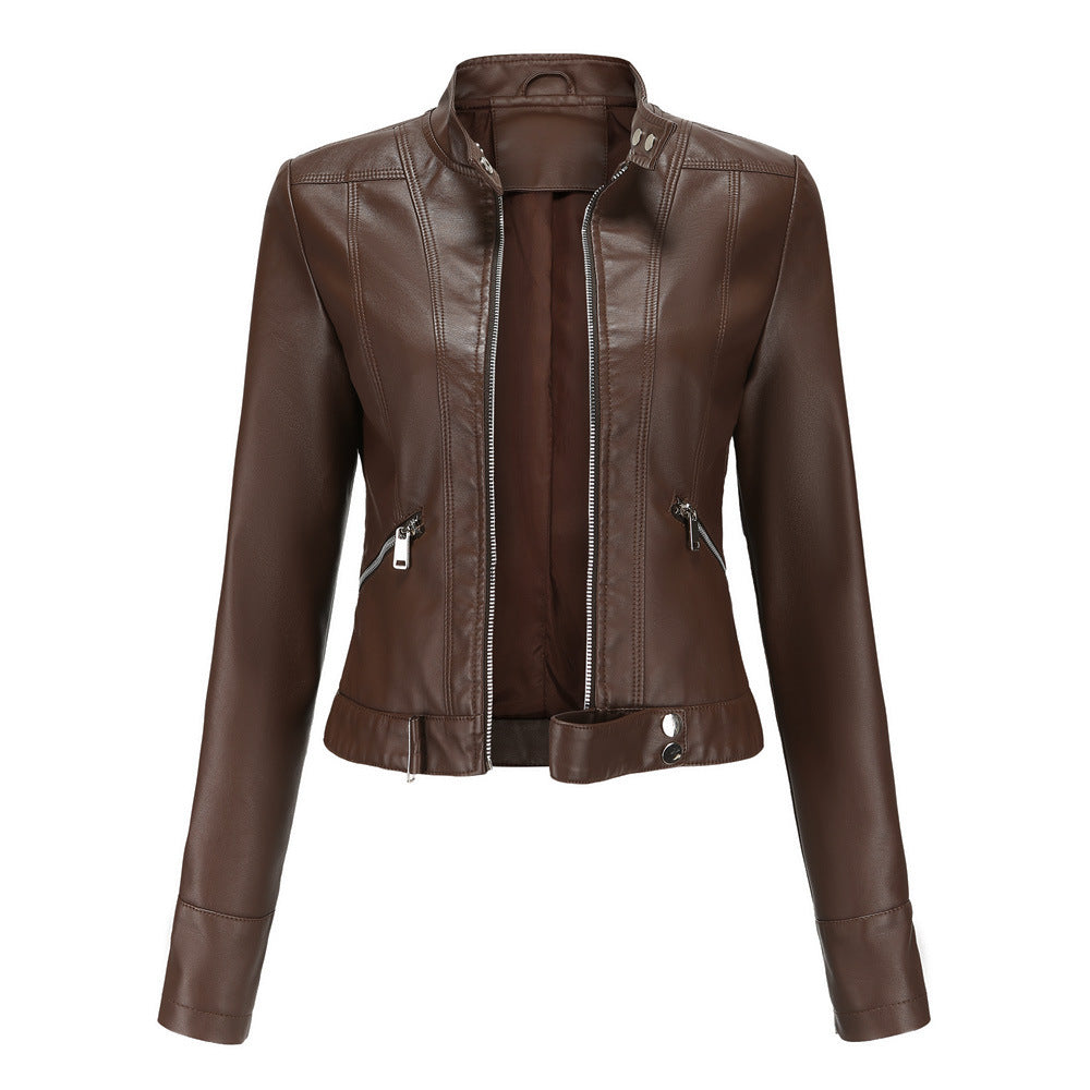 Chaqueta de Mujer Elegante de PU con Cuello Alto y Cinturón – Chaqueta de Cuero Mujer Ideal para Ocasiones Especiales 2