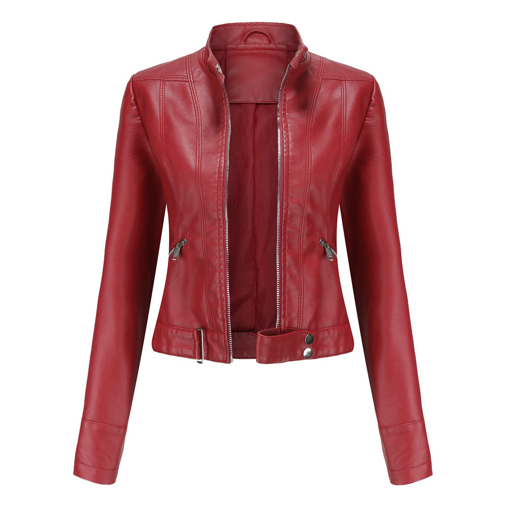 Chaqueta de Mujer Elegante de PU con Cuello Alto y Cinturón – Chaqueta de Cuero Mujer Ideal para Ocasiones Especiales 4