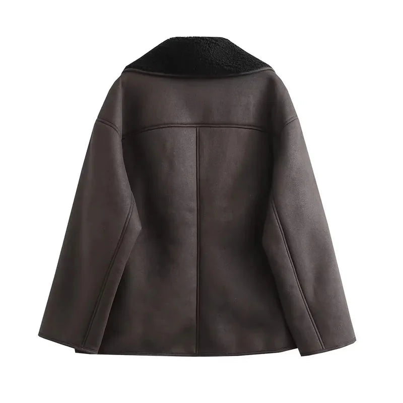 Chaqueta de Mujer de Invierno con Forro de Felpa y Cuello Ancho – Abrigo Elegante y Cálido para Otoño e Invierno 6