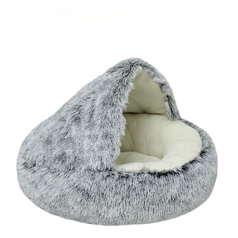 Cojín Perro Redondo 2 en 1 para Gatos y Perros Pequeños - Cesta de Invierno y Saco de Dormir, Felpa Suave, 40-60 cm 0