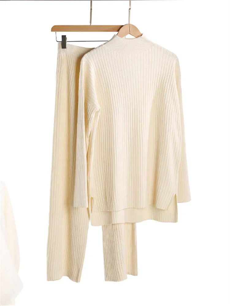 Conjunto de Ropa Punto Mujer de 2 Piezas – Jersey Suave y Pantalones Anchos para Estar en Casa 7