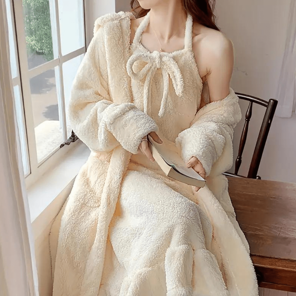 Conjunto de Ropa de Salón Acogedor y Grueso, Suave y Transpirable – Ideal para Relajarse en Casa, Color Beige 1