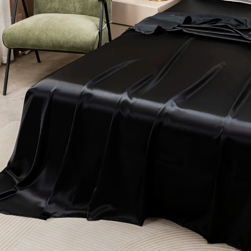 Czarny Satynowy Prześcieradło z Pasującymi Poduszkami – Luksusowy Zestaw do Sypialni w Rozmiarze Queen, Twin, Full i King 2