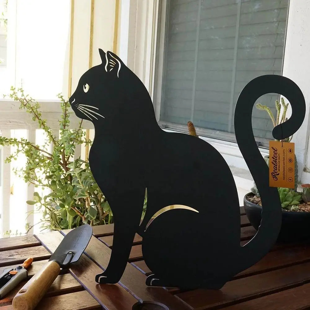 Escultura de Gato de Metal para Jardín – Decoración Exterior Duradera y Elegante en Hierro Negro 2