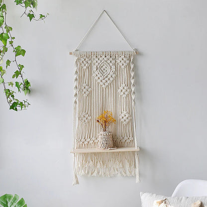 Estante de Pared de Macramé Hecho a Mano con Base de Madera – Estantería Boho para Plantas y Decoración 6