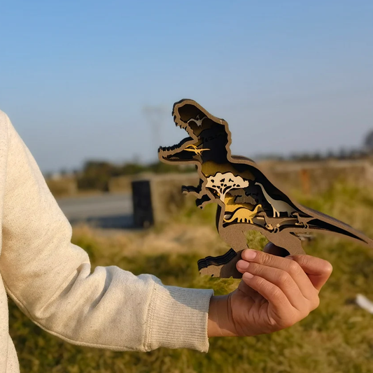 Figuras Decorativas de Dinosaurios 3D de Madera – Tyrannosaurus y Triceratops con Grabado Preciso y Estilo Vintage 0