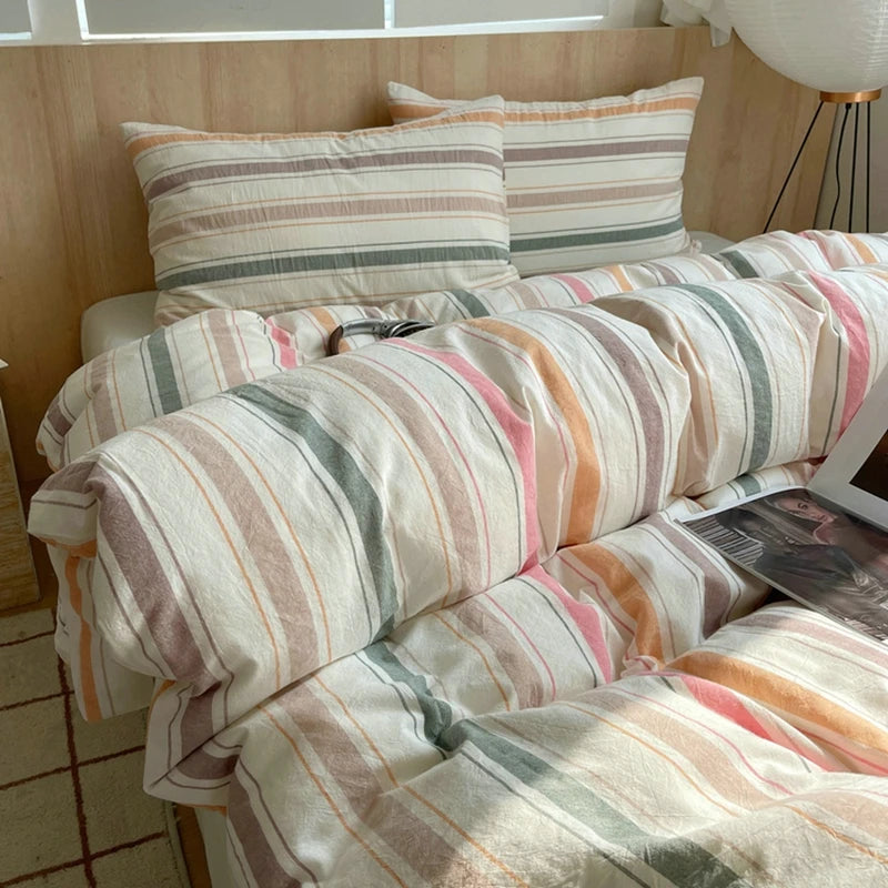 Funda Nórdica Queen de Algodón Transpirable con Diseño Japonés en Rayas Azules – Suave y Duradera 7