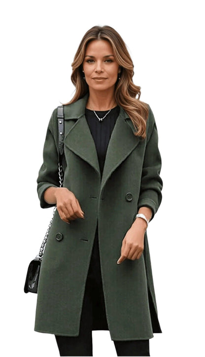 Gabardina Negra Mujer Clásica con Diseño Cruzado y Silueta Entallada – Elegante y Cálida para Invierno 1
